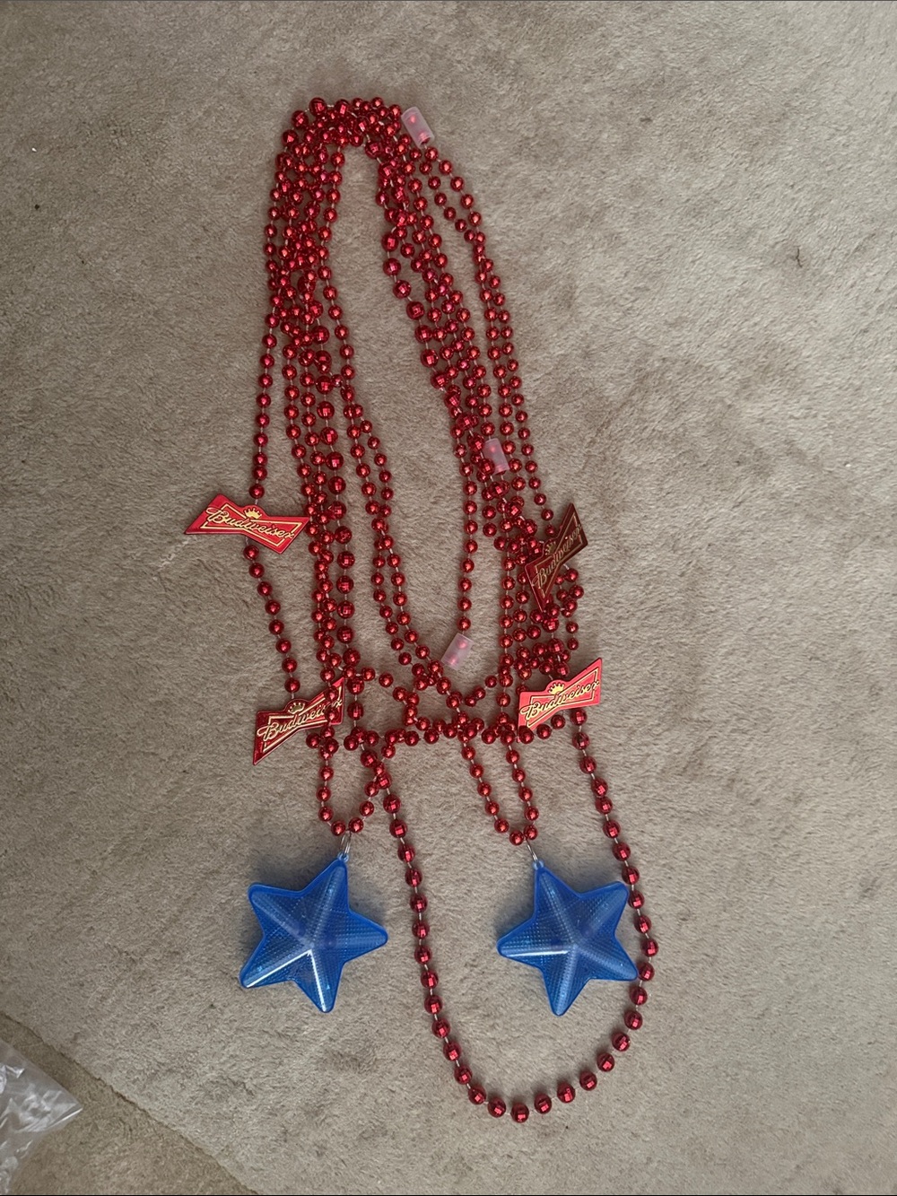 Set of 6 Red Beaded Necklace with Blue Star Pendants